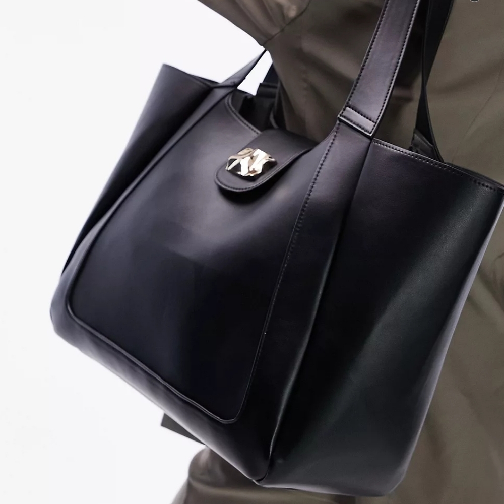 Topshop Tiffany Trophy Piece Black Tote Shoulder Bag - Picture 2 of 12